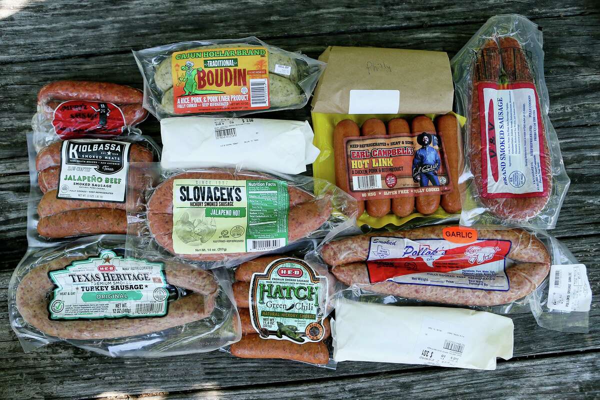 An assortment of sausages used for the taste test.