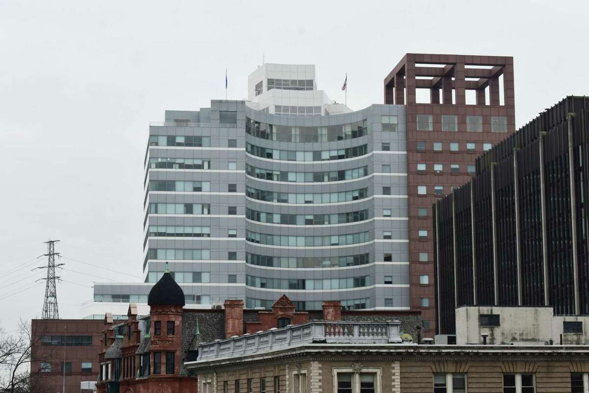 The headquarters of People's United Financial in Bridgeport, Conn.