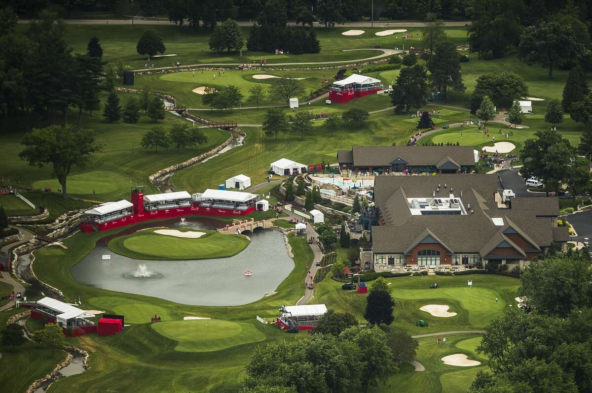 Midland Country Club as seen from the air during the Dow Great Lakes Bay Invitational Pro-Am tournament on Tuesday, July 16, 2019. (Katy Kildee/kkildee@mdn.net)