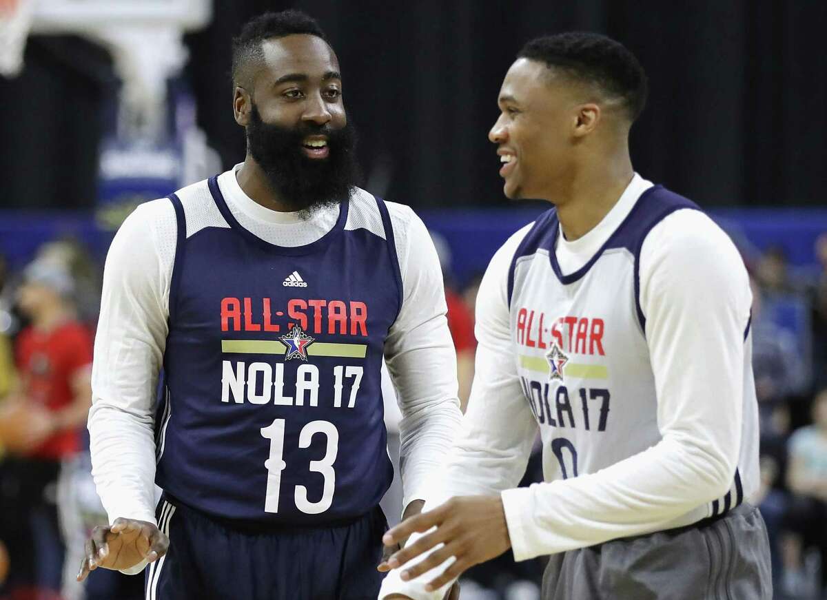 James Harden (13) and Russell Westbrook have previously shared the court as Thunder, Olympic and All-Star teammates.