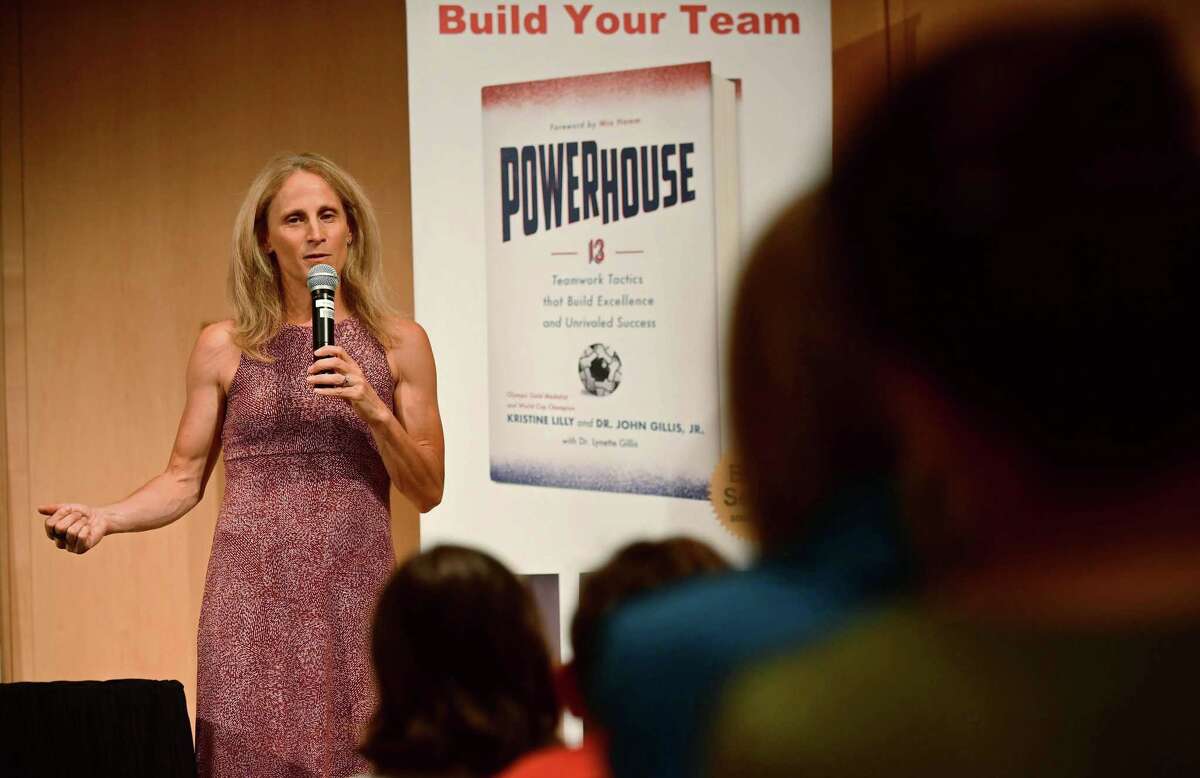 Kristine Lilly speaks at Wilton Library.