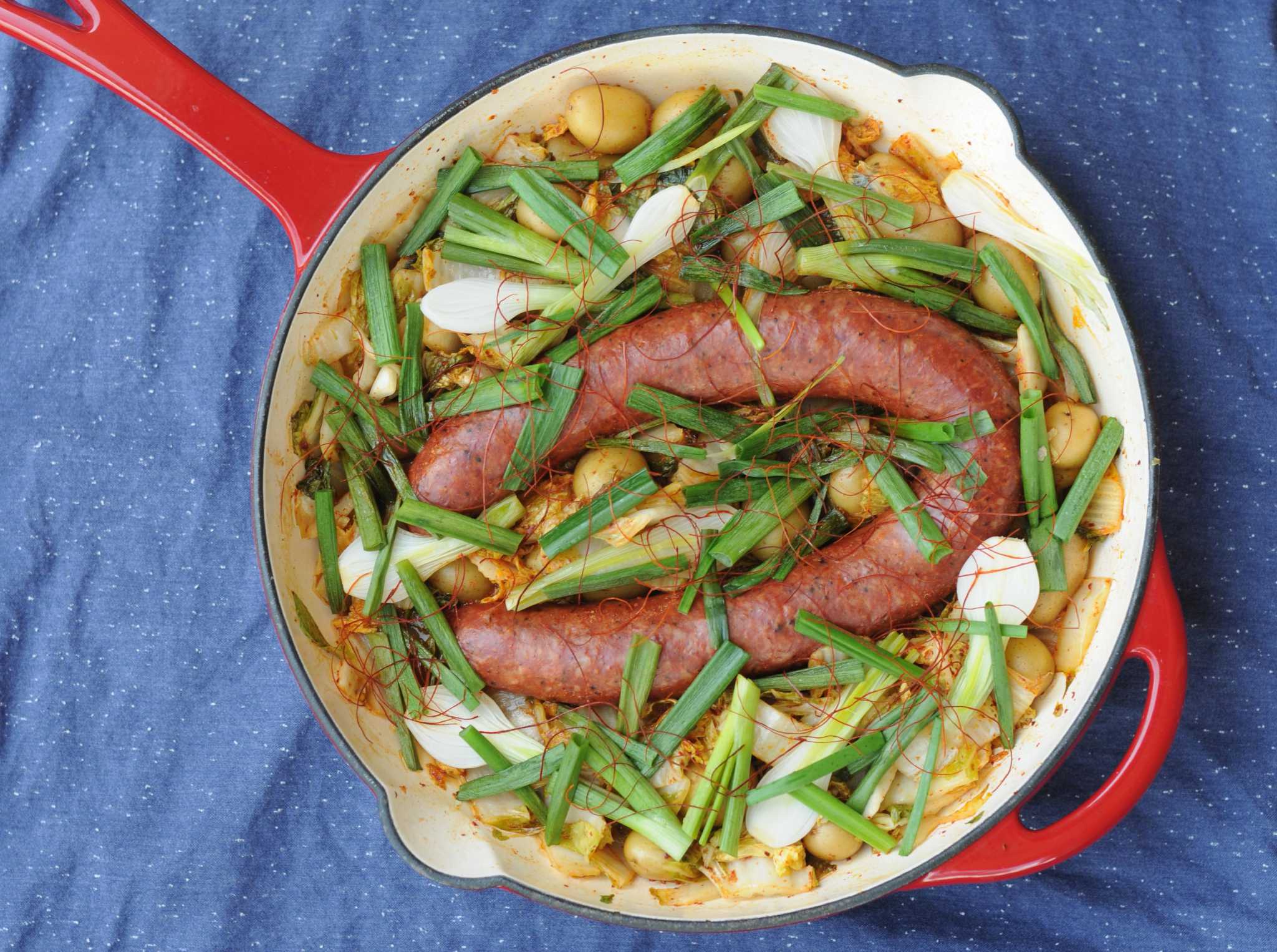 Recipe Spicy Braised Sausage and Napa Cabbage