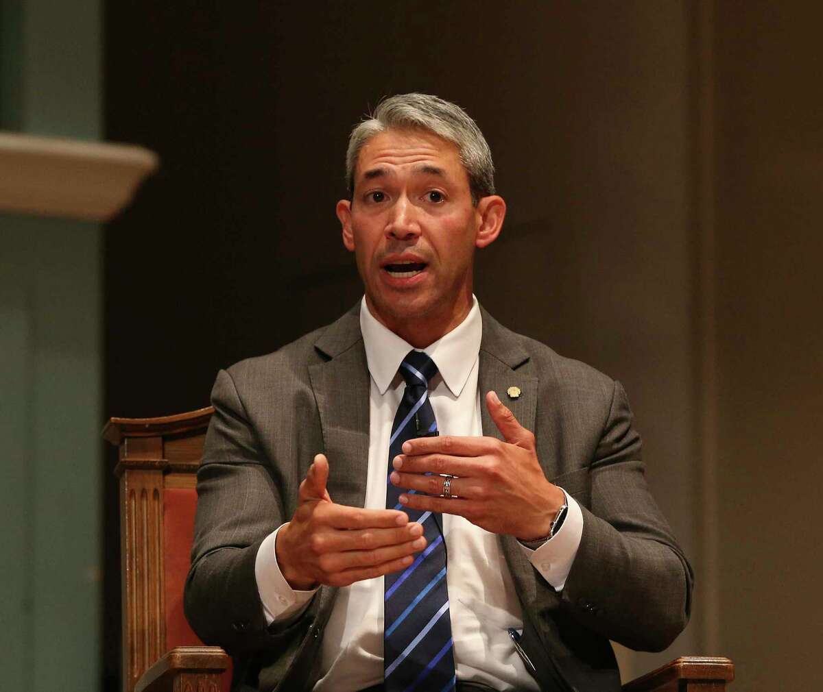 Mayor Ron Nirenberg answers a question during a mayoral forum with Greg Brockhouse at Travis Park Church on Tuesday, May 21, 2019. Nirenberg defeated Brockhouse in the June 8 runoff.