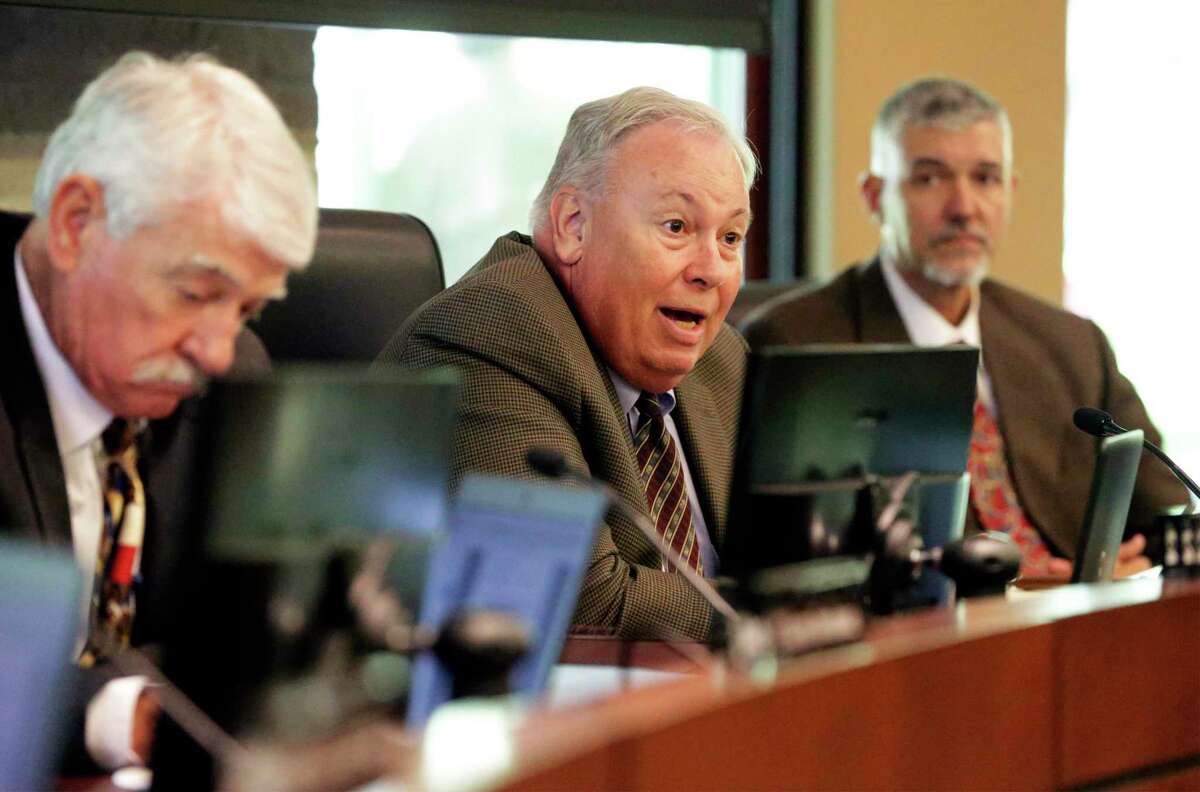 Guadalupe-Blanco River Authority board Chairman Dennis L. Patillo answers questions about the future of the Guadalupe River lakes at a board meeting July 17, 2019.