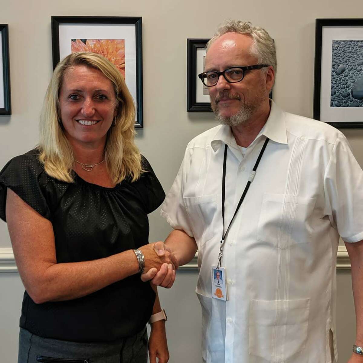 Kathy Riddle with school Superintendent Dr. Chris Clouet. Riddle has been named interim principal at Shelton High School.