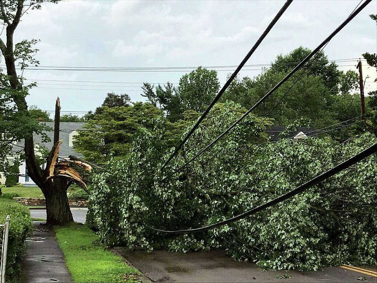 Storm damage at a home along Judd Street in Fairfield, Conn., on Wednesday July 17, 2019.