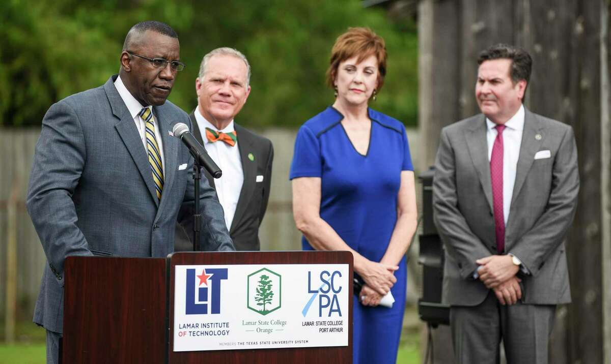 President of Lamar Institute of Technology Lonnie L. Howard talks at an announcement regarding higher education access and affordability in Southeast Texas at Spindletop-Gladys City Boomtown Museum Wednesday morning. Tuition at the three Lamar State College institutions will be reduced by at least 25 percent by the Fall 2019 semester. Photo taken on Wednesday, 07/17/19. Ryan Welch/The Enterprise