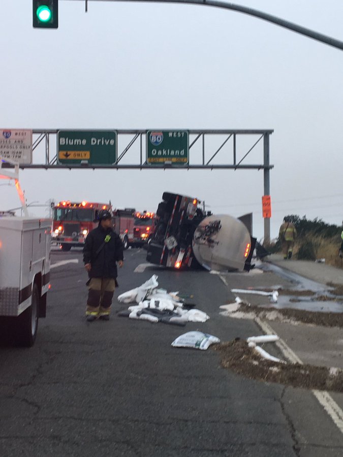 Overturned big-rig disrupts traffic in Pinole