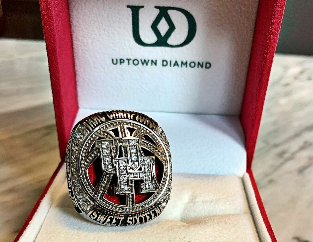 A look at the University of Houston basketball team's conference championship rings for the 2018-19 season.