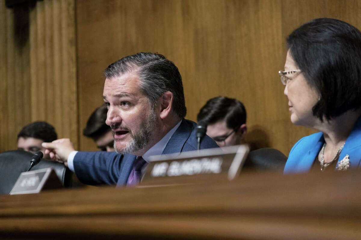 Senator Ted Cruz, a Republican from Texas and and chairman of the Senate Judiciary subcommittee, questions Karan Bhatia, vice president of global public policy and government relations at Google Inc., not pictured, during a hearing on Capitol Hill in Washington, D.C., U.S., on Tuesday, July 16, 2019. Bhatia said that the company hasn't given software or date to the Chinese government. Photographer: Sarah Silbiger/Bloomberg