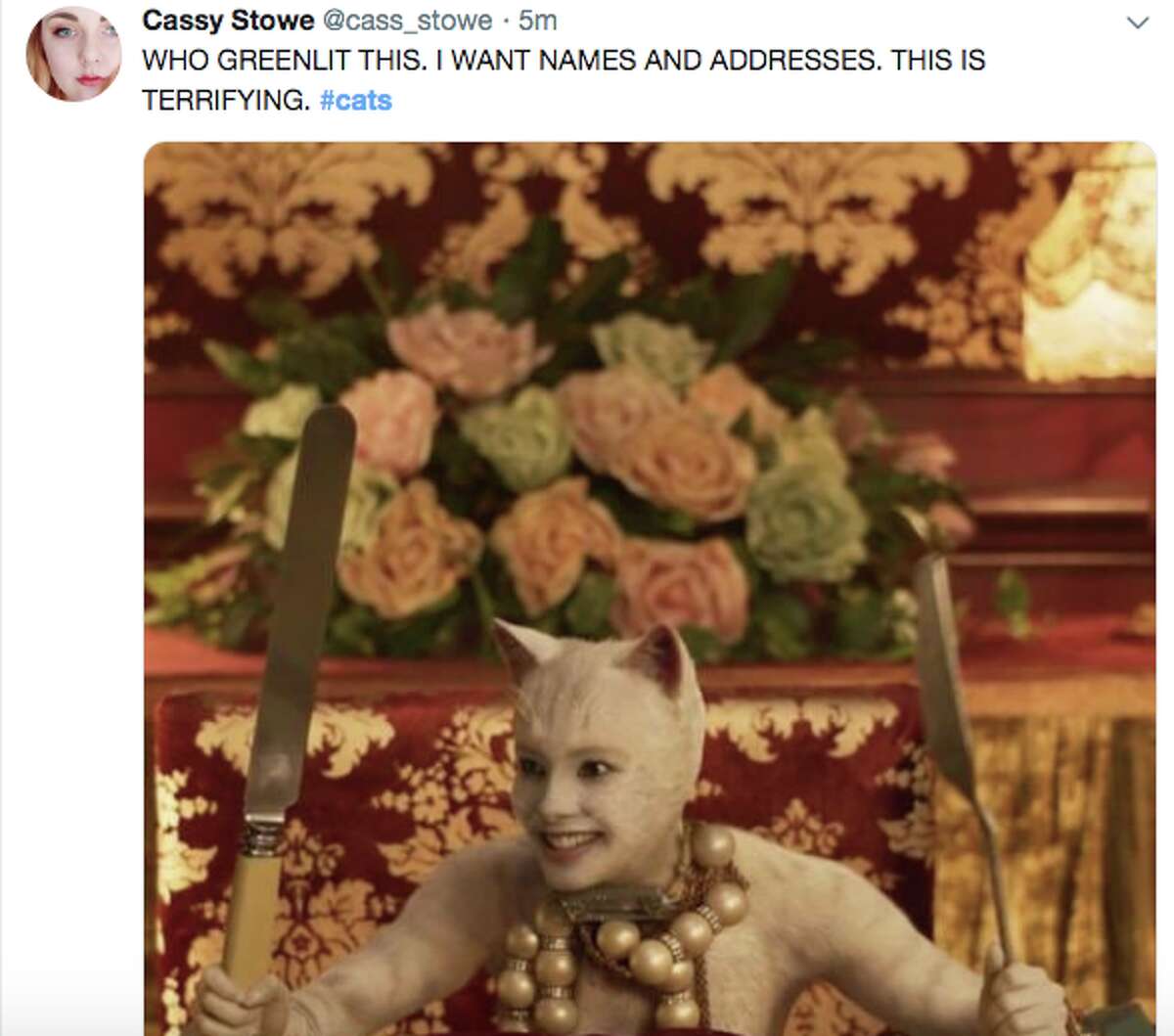 Twitter users react to the unsettling trailer for "Cats."