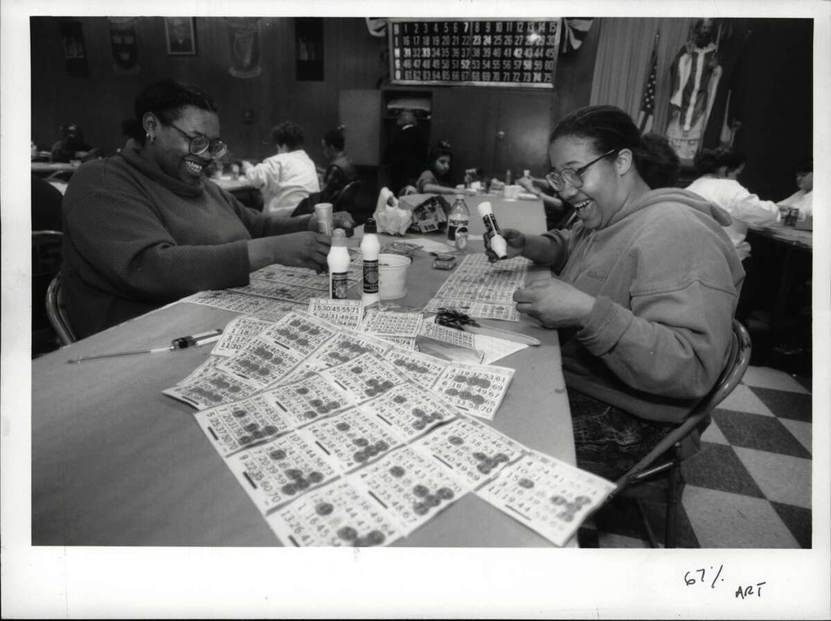 Bingo at the A.O.H. Hall on Quail Street, Albany, New York - Ohav Shalom night - Freeda Shaw and Velvet Davis, both of Albany. January 19, 1994 (Luanne M. Ferris/Times Union Archive)