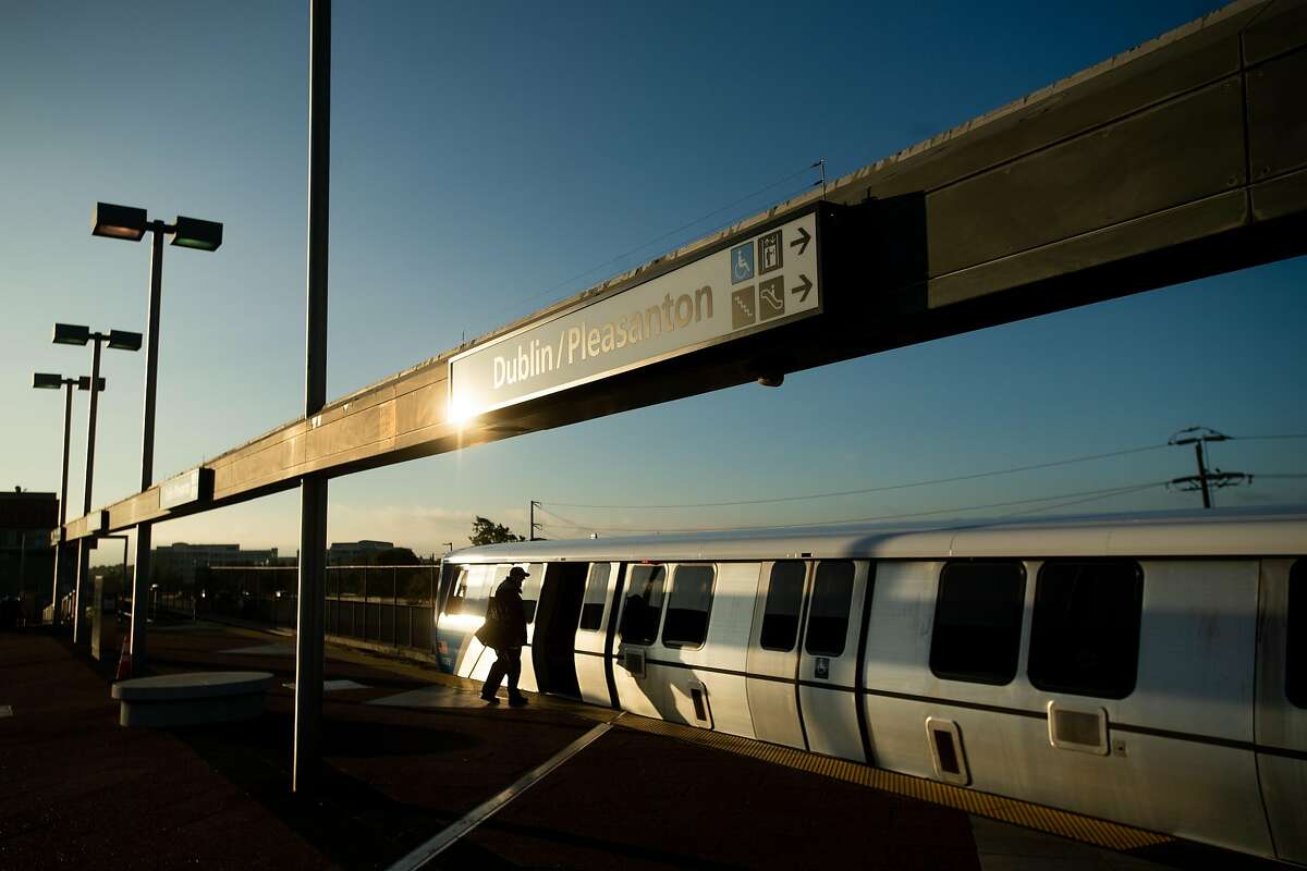 A BART train reaches the end of the system's blue line at the Dublin/Pleasanton station on Friday, July, 19, 2019, in Pleasanton, Calif.