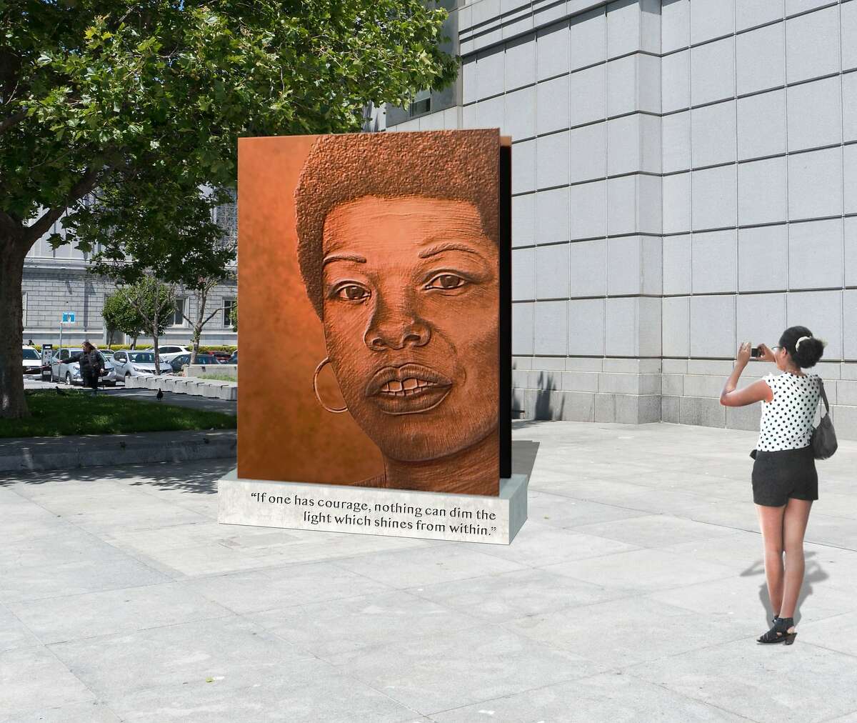 Artist Lava Thomas (below) won a design competition honoring Maya Angelou with “Portrait of a Phenomenal Woman.”