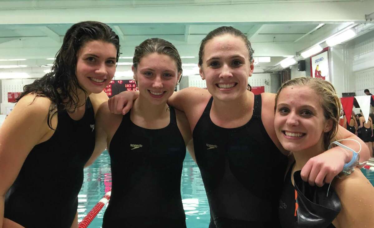 Ridgefield High swimmers Stephanie Bishop, Rylie Giles, Anna Turner, and Hannah Snyder (left to right) earned All-America honors in a relay event.