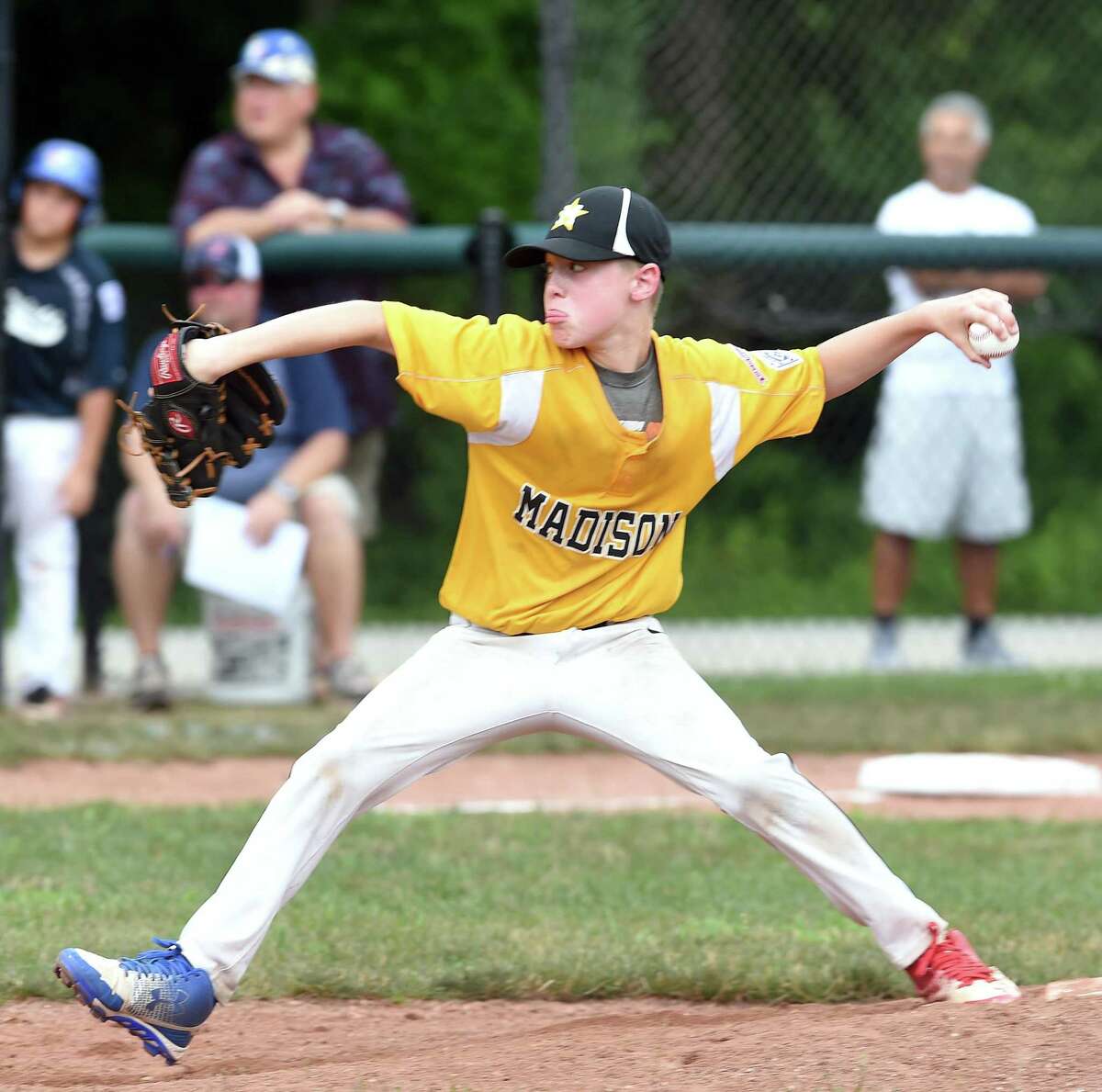 Christian Kells of Madison pitches against Wethersfield in their Section 3 Little League tournament game in Killingworth on Sunday. Madison won 2-1.