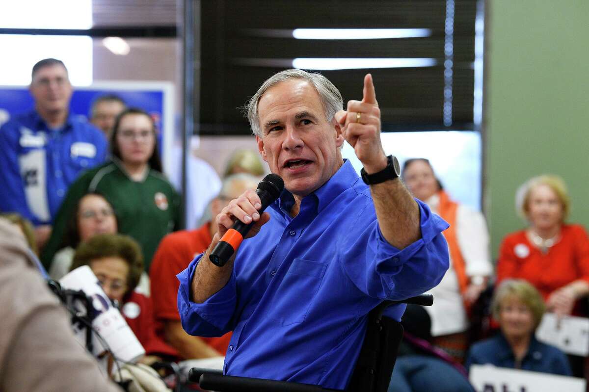 Gov. Greg Abbott speaks during a campaign stop at the Jefferson County Republican Party's office in Port Neches on Wednesday. Photo taken Wednesday 10/24/18 Ryan Pelham/The Enterprise