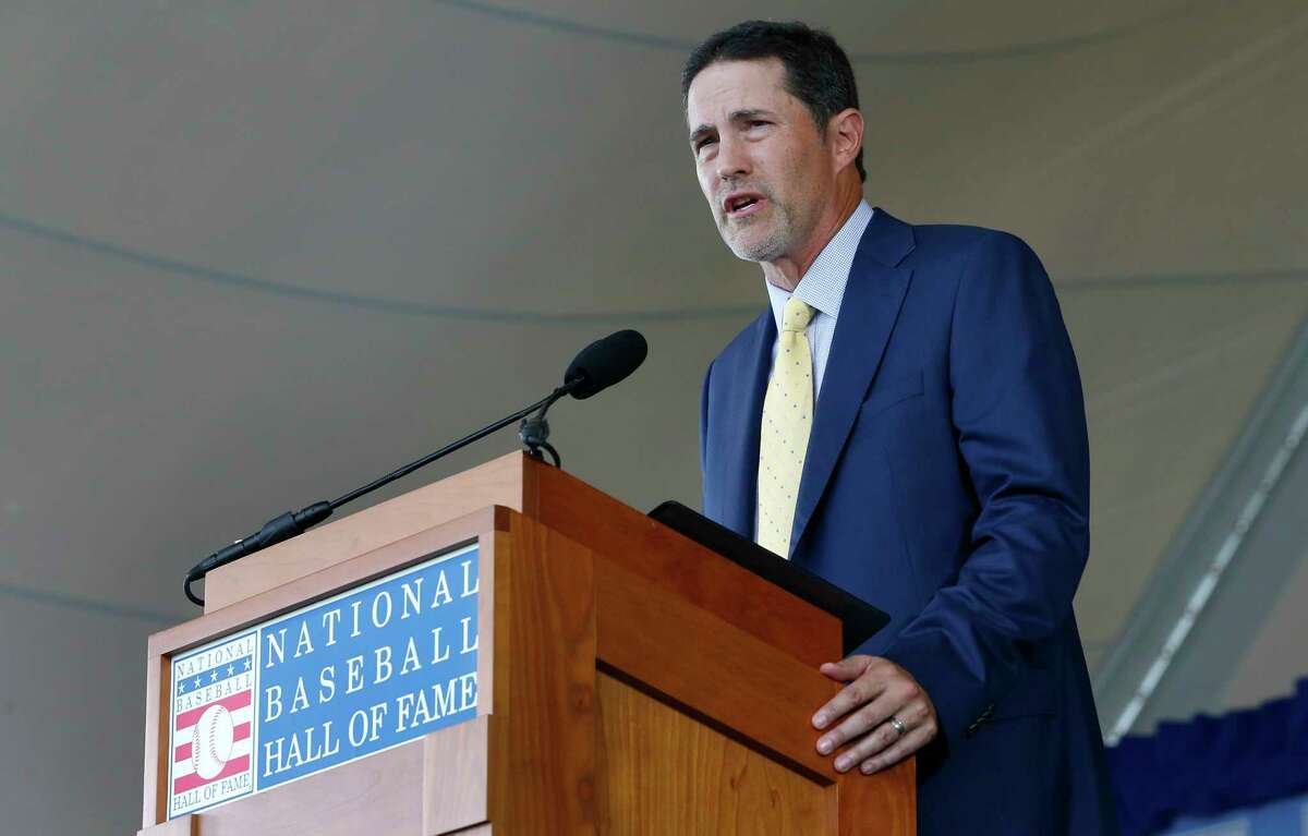 Mike Mussina gives his speech during the Baseball Hall of Fame induction ceremony at Clark Sports Center on July 21, 2019 in Cooperstown, New York. (Photo by Jim McIsaac/Getty Images)