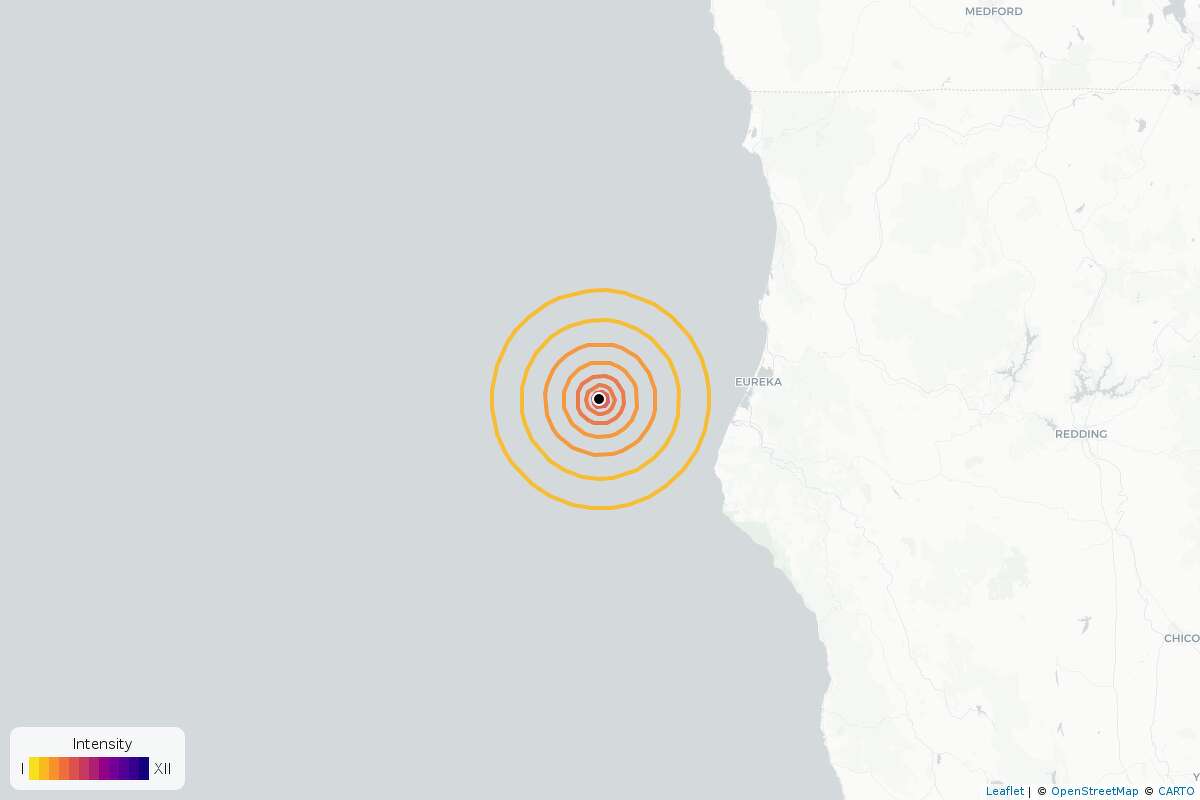 The epicenter of Monday's quake near off the coast of Northern California.