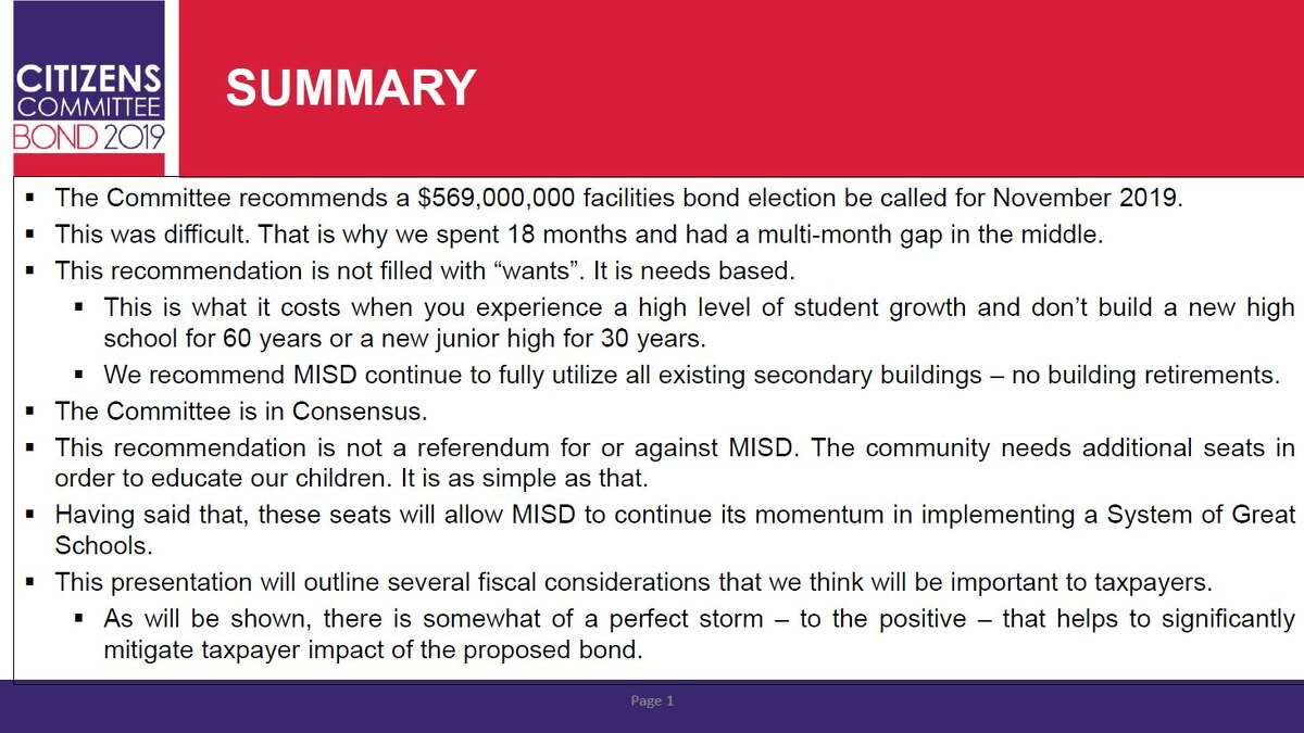 The Midland ISD Master Facilities Planning Committee presented their finalized $569 million bond recommendation Monday.