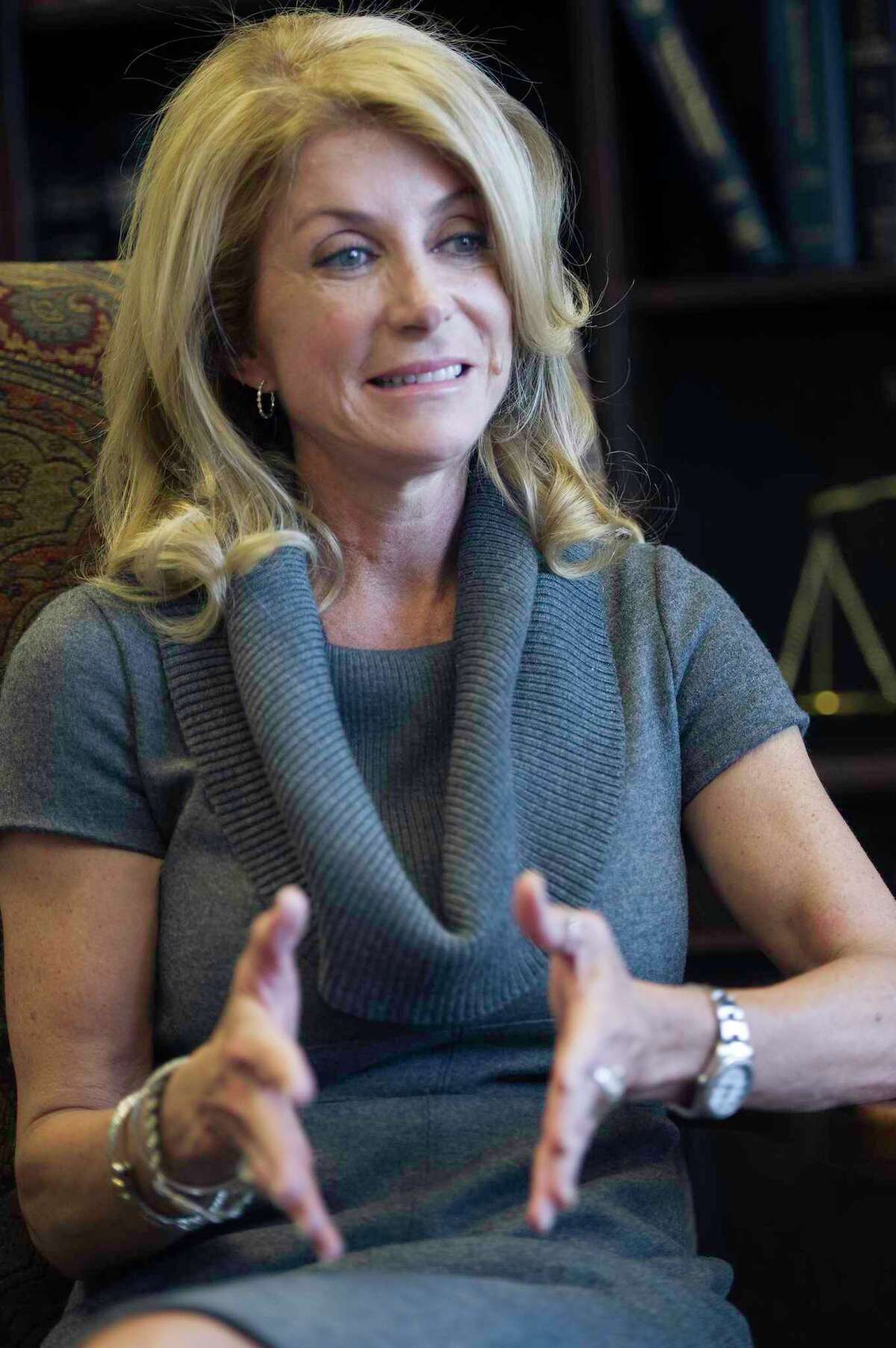Texas State Senator Wendy Davis speaks to the San Antonio Express News about her unsuccessful bid for governor in this year's gubernatorial election and what she plans to do moving forward on Monday, December 29, 2014 in Austin, Texas.