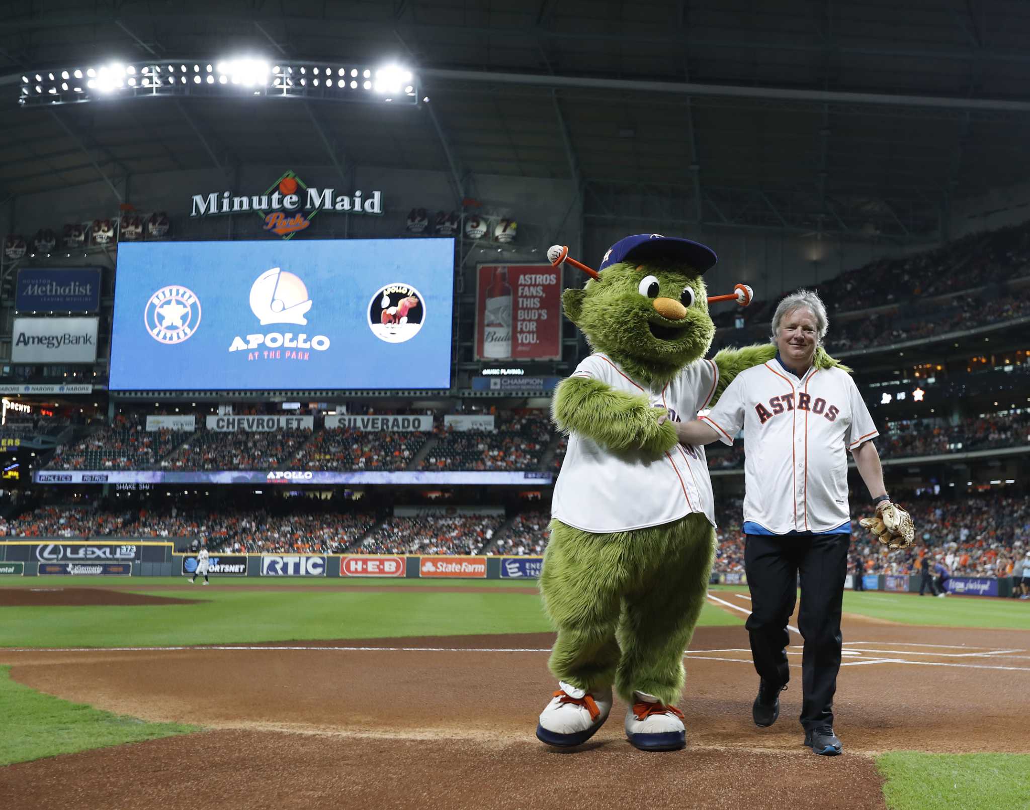 Houston Astros score the 11th run on the 11th hit from the 11th batter in  the inning on the night they celebrate the Apollo 11 moon landing while  interviewing Neil Armstrong's son