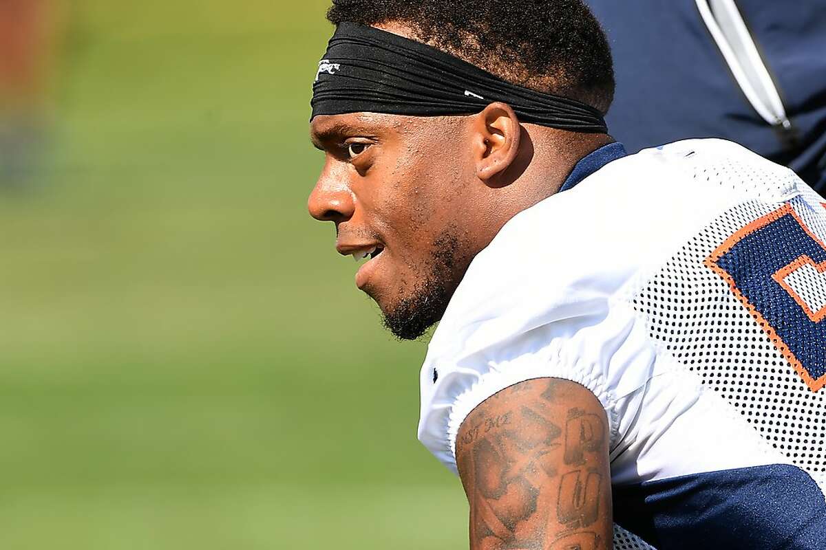 ENGLEWOOD, CO - AUGUST 9: Linebacker Brandon Marshall #54 watching warm ups during Denver Broncos training camp at the UCHealth Training Center August 9, 2018 in Englewood, Colorado. (Photo by Joe Amon/The Denver Post via Getty Images)