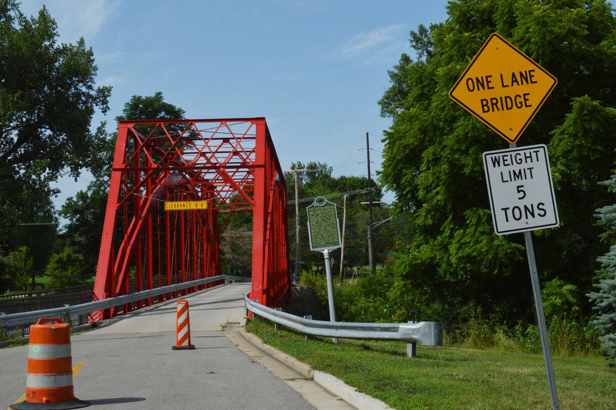 The historic Currie Parkway Bridge, which crosses the Tittabawassee River in Midland, has been repaired and is open again to one-way traffic as of July 23, 2019. (Ashley Schafer/ashley.schafer@hearstnp.com)