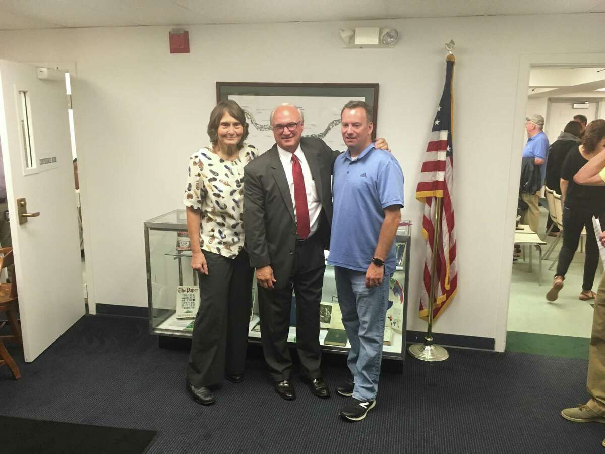From left to right: Selectwoman Barbara Manners, First Selectman Rudy Marconi, and Board of Finance member Sean Connelly. The Ridgefield Democratic Town Committee nominated all three for Board of Selectmen at its caucus Monday, July 22.