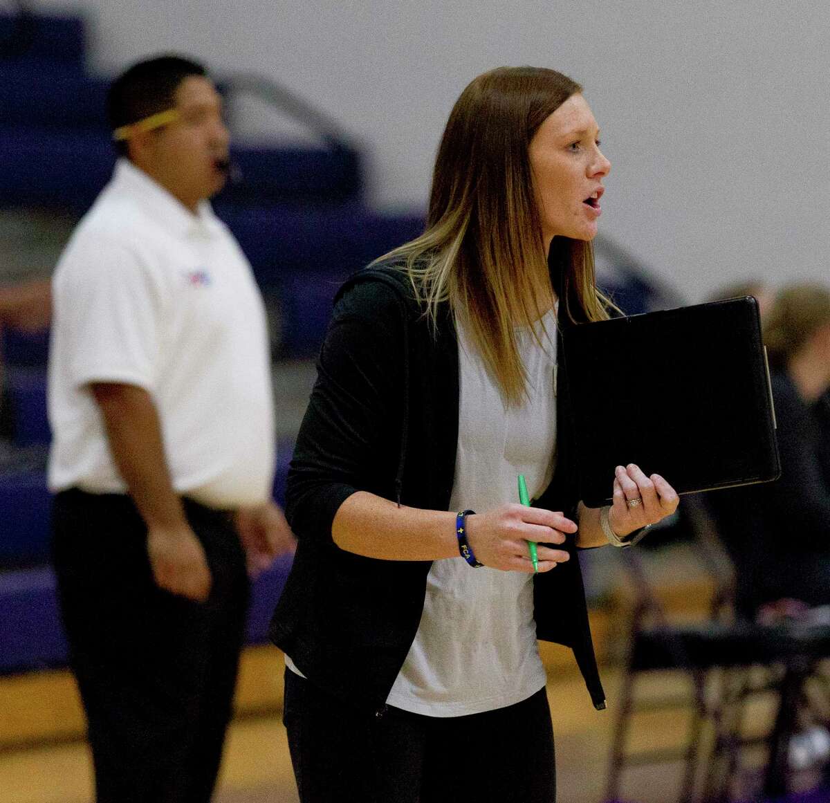 Seen here in 2018 coaching for New Caney, Kristin Lemoine has taken over the volleyball program at Magnolia West.