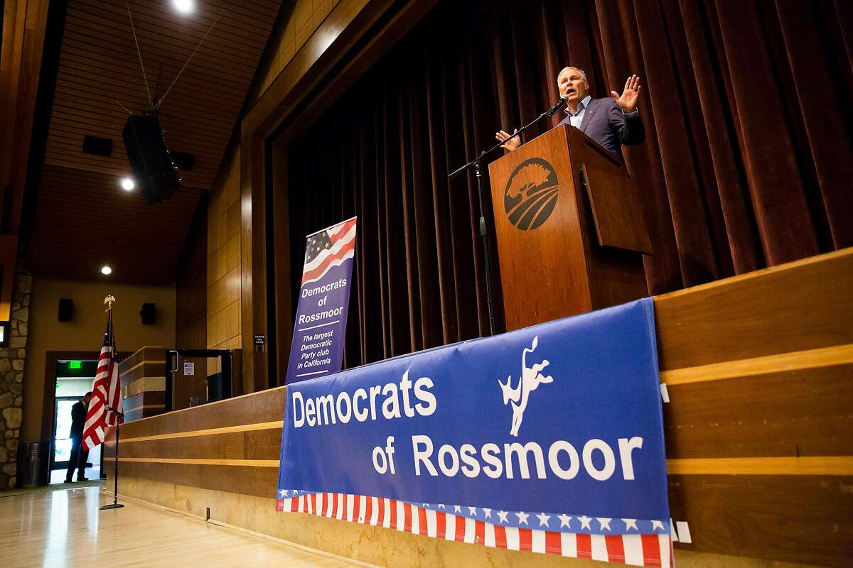 Washington Gov. Jay Inslee, a long shot candidate for president, speaks to the Rossmoor Democratic Club in Walnut Creek, Calif. on Tuesday, July 23, 2019.
