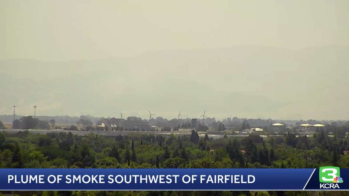 A grass fire near I-680 in Fairfield burns on July 24, 2019.