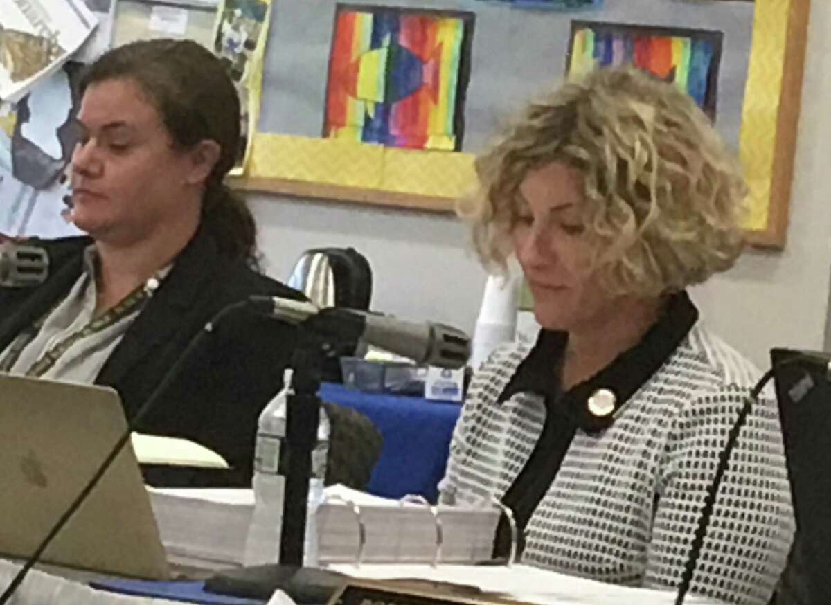 East Haven Superintendent of Schools Erica Forti, right, and Assistant Superintendent of Curriculum and Instruction Jennifer Murrihy, left, at the July 23, 2019, Board of Education meeting at which the school board gave Forti a one-year contract extension.