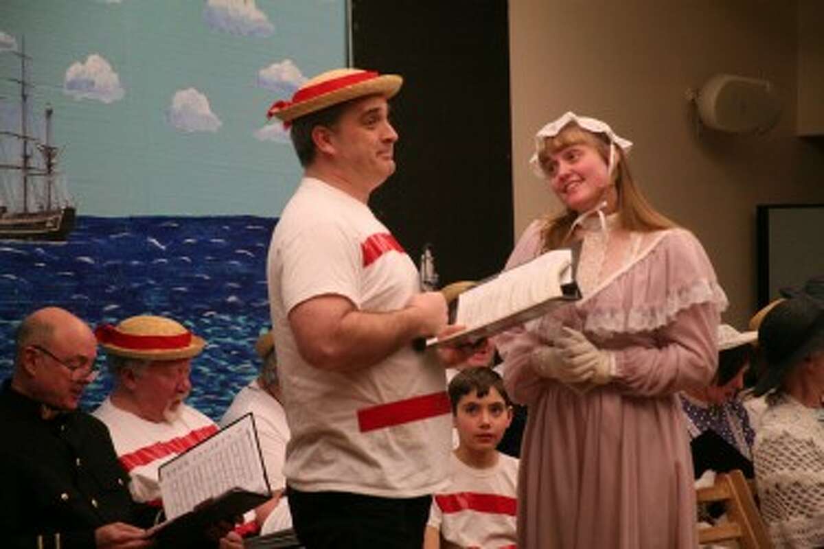 LOVE ON THE HIGH SEAS: Josephine, as played by Megan Smith, professes her love for lower-class sailor Ralph Rackstraw, played by Ed Mallett, in the 1878 two-act comedic opera Gilbert and Sullivan’s “H.M.S. Pinafore.” A second performance of the play will be held at 7 p.m. today at Immanuel Lutheran Church, located at 726 Fuller Ave. in Big Rapids.