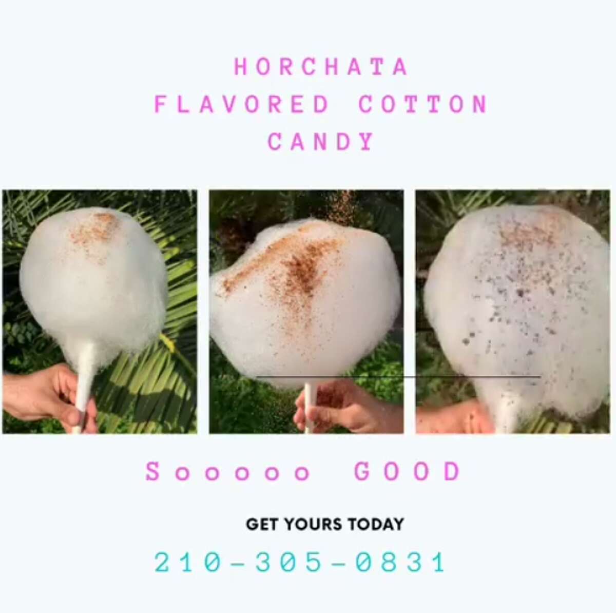Cloud 9 Cotton Candy Catering offers the sugary confection with what owner Veronica Gallegos Johannesen calls "Latin flavors," such as chamoy, watermelon or pineapple with Tajín, Hot Cheetos, tamarindo and others such as cinnamon, Pop Rocks or just sprinkles.
