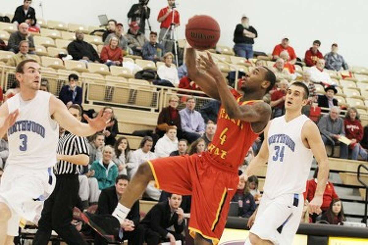 GOING UP: Ferris State's Jibreel Jackson goes up for a lay-up against Northwood on Thursday. (Pioneer photo/Martin Slagter)
