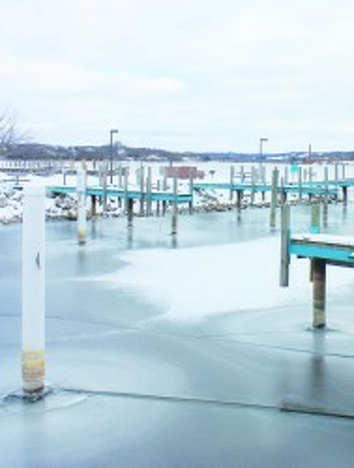 Water Line: Evidence of low water levels can be seen at harbor slips in Frankfort, as well as most harbors across the state. Some harbors are near unusable, and the reason for a DNR emergency dredging plan. (Pioneer News Network photo)