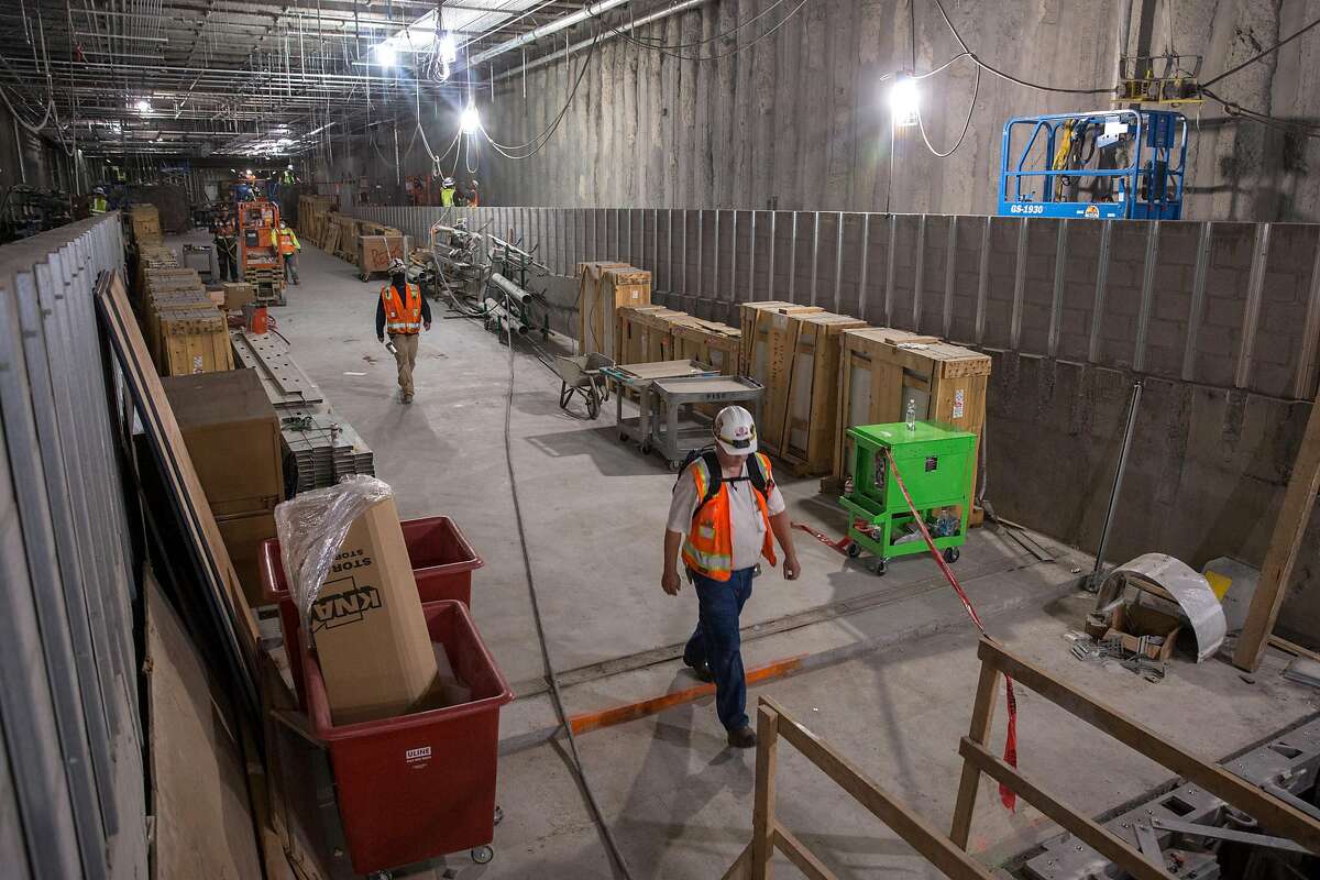 Construction site of the Union Square/Market St. Central Subway Station. According to officials it will still take months of contraction work before the station officially opens. Thursday, July 25, 2019. San Francisco, Calif.