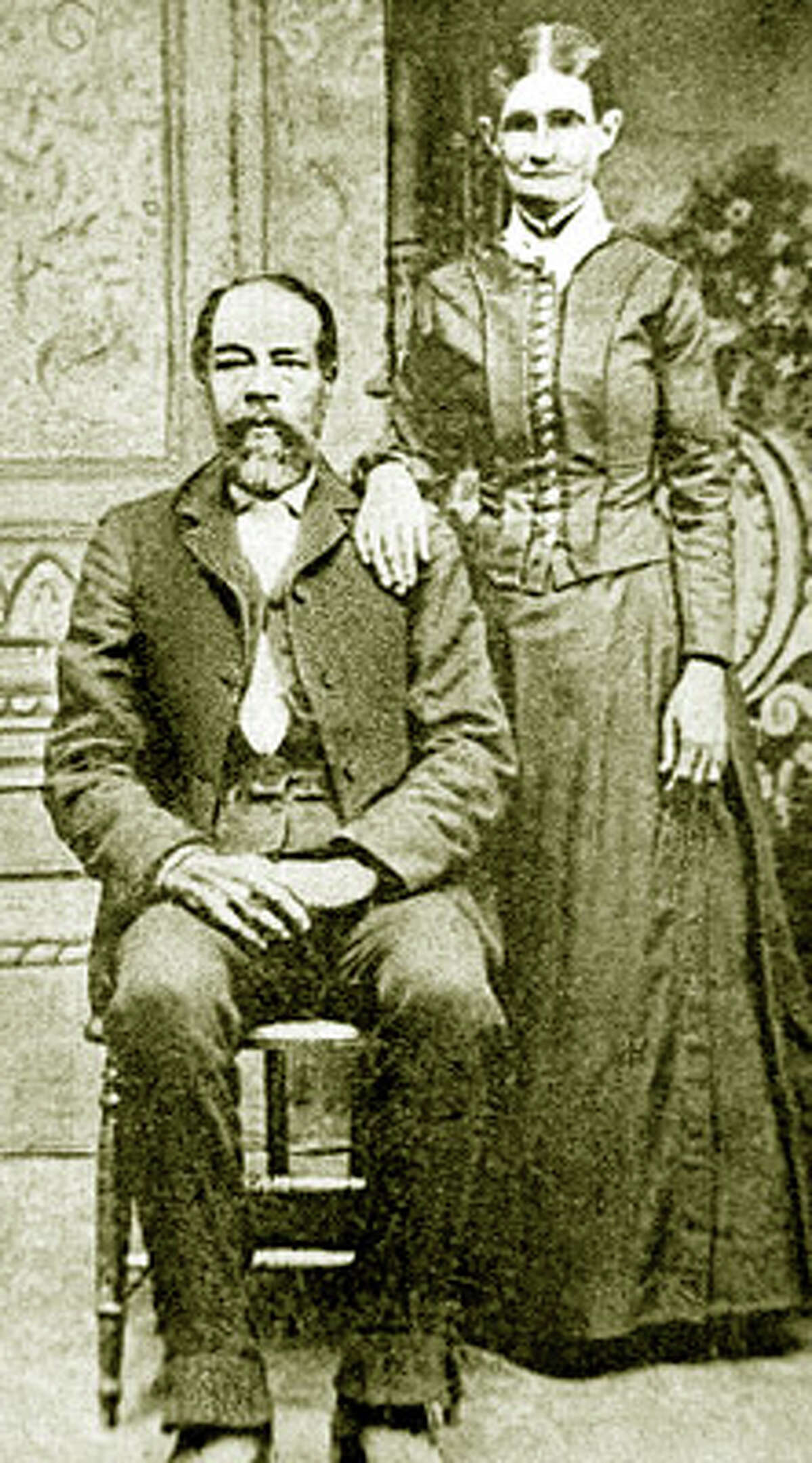 FORBIDDEN LOVE: Isaac Berry (left), who was born a slave, and Lucy Millard (right), the daughter of a Mormon minister, met in Missouri in the early 1800s. They fell in love and ran away to Canada to get married in 1859. The couple moved to Morton Township, Mich., in 1877, where they created the area that now is School Section Lake Veteran's Park. (Courtesy photo)
