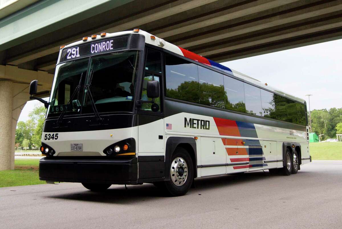 A Metro bus pulls into the station stop under I-45 near FM 2854, Tuesday, July 16, 2019, in Conroe. The Conroe Commuter Connection bus route 291 transports residents from Conroe to various locations around downtown Houston. The City of Houston released the first draft of its climate action plan. The goal is for the city to become carbon-neutral by 2050 and one way to achieve it by offering residents alternative ways of transportation, including public transit.