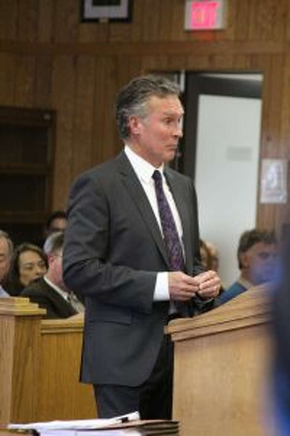 Nestlé Waters North America attorney Bill Horn argues for the company’s zoning permit for its booster-pump building to be categorized as a special land use permit during oral arguments on Nov. 15, 2017, in 49th Circuit Court in Reed City. The decision from the case is being appealed by the township. (Pioneer file photo)