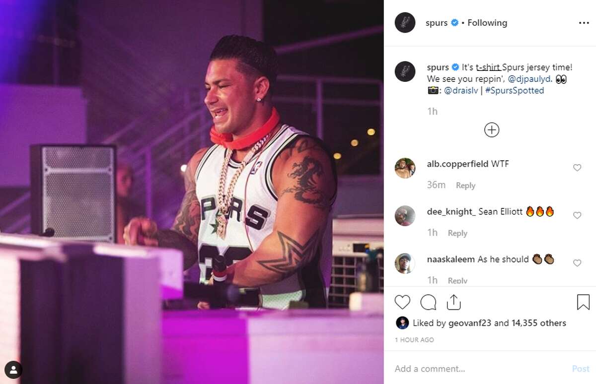 Friday morning, the team's official social media accounts joked about the jersey choice by referencing one of the iconic show's sayings. "It's t-shirt Spurs jersey time," the caption reads. "We see you reppin', @djpaulyd."