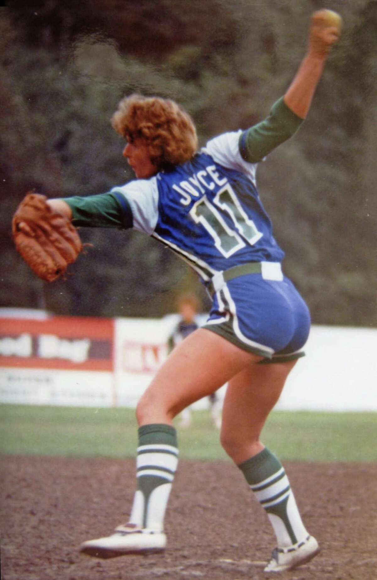 Joan Joyce in action when she was the most successful pitcher in the country.