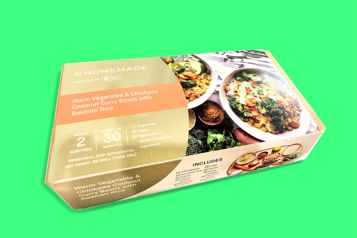 The meal kits can be found in a refrigerated case at two Bay Area Whole Foods stores. This one cost $18.