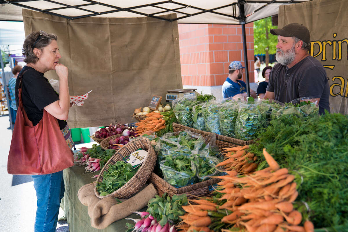 Pearl hosts its weekly farmers market on the former brewery grounds.