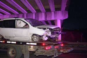A woman was transported to a San Antonio hospital after driving off a bridge on Interstate 10 early Sunday, July 28, 2019.