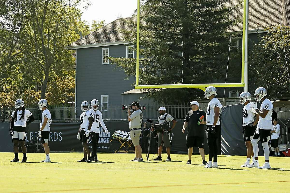 HBO�s Hard Knocks documentary crew films the Oakland Raiders during NFL training camp on Tuesday, Saturday, July 27, 2019, in Napa, Calif.