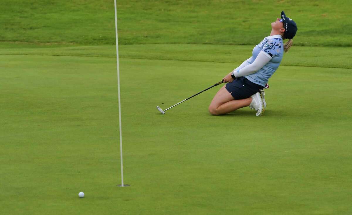 Jordan Britt reacts as her putt misses the hole on the 18th green during the final round of the Symetra Tour event at Capital Hills at Albany Golf Course on Sunday, July 28, 2019, in Albany. The course has yet to open this year, but is set to open Tuesday. (Paul Buckowski/Times Union archive)