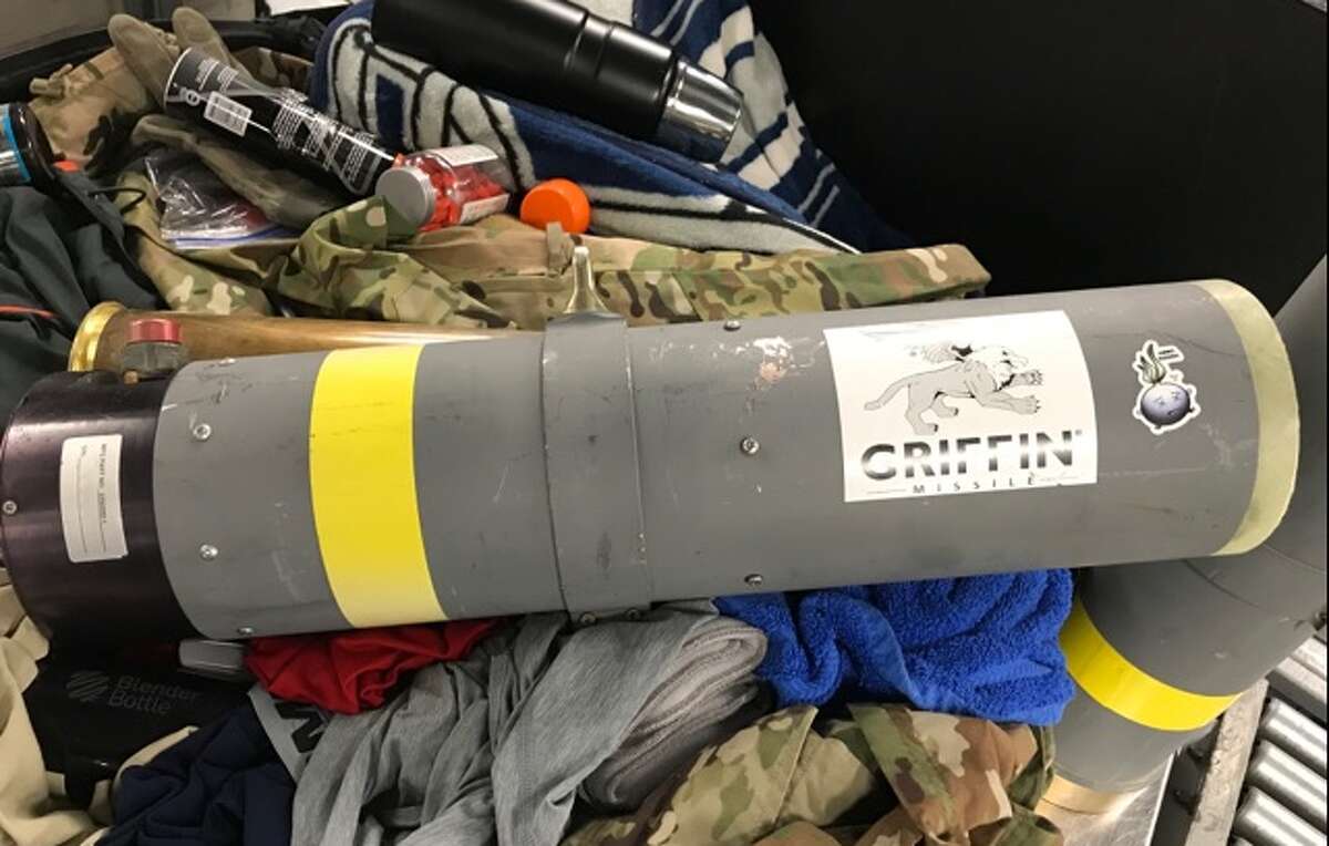 A missile launcher was found in a man's checked luggage at the Baltimore-Washington International Thurgood Marshall Airport Monday morning, Transportation Security Administration officers said. Click through to see the weirdest TSA seizures in 2018. 