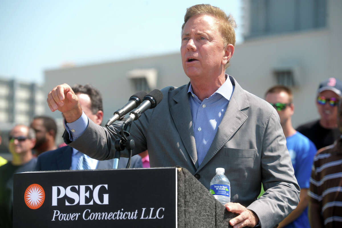 Governor Ned Lamont speaks during the grand opening ceremony for PSEG’s Bridgeport Harbor Station Unit #5, the new natural gas-fired power plant now online in Bridgeport, Conn., July 29, 2019.